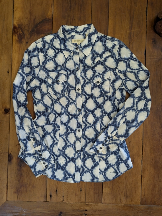 Stetson Tops - Stetson Blue Tie-Dye Pearl Snap Ladies Blouse